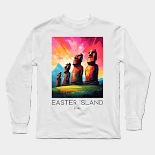 A Pop Art Travel Print of Easter Island - Chile Long Sleeve T-Shirt